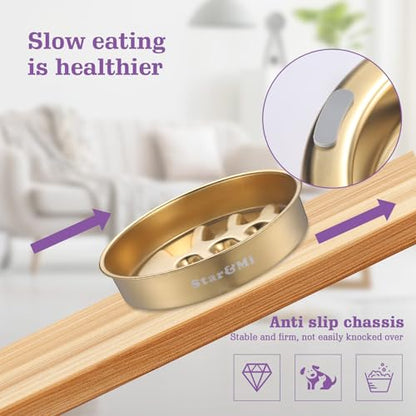 Golden Stainless Steel Slow Feeder Dog Bowls – Non-Slip Metal Dog Bowl for Large & Medium Breeds, Puppy Puzzle Feeder – 2 Cup Capacity for Small to Big Pets – Durable Slow Feed Dog & Cat Food Dish - color: Fishbone-Golden