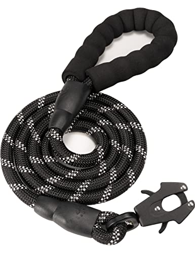 GEIT 2/4/5/6FT Dog Leash, Heavy Duty Rope Leashes, Reflective Nylon Pet Lead with Aluminum Quick Release/Locking Tactical Frog Clip for Small Medium and Large Dogs, Black, 1/2 inch - color: Black, size: 1/2'' x 4 FT (18~120 lbs.)