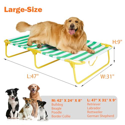 everfront Dog Elevated Bed Foldable Portable Raised Bed Camping cot Outdoor Summer Dog Bed (Large, GreenStripes-Oxford Fabric) - size: Large-47"x31"x9"