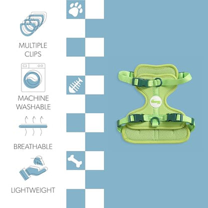 HNS1001B Arlo Small Adjustable Soft Padded No Pull Pet Harness with 3 Buckles and 3 Leash Clips, Mojito - color: Light Green, size: Small (Chest: 14 - 22")