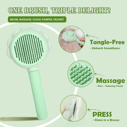 Self Cleaning Cat Brush for Shedding, LED Light Nail Clipper, Nail Clipper and Nail File, Slicker Brushes and Nail Trimmer for Long Haired Cats, Grooming Kit, Cat Lover Gifts - color: Green