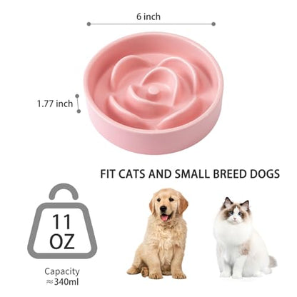 6'' Ceramic Slow Feeder Dog Bowls - Petal Shape Modern Dog Food Dish for Cats and Small Breed Dogs, Puzzle Maze Bowl to Slow Down Eating, Anti-Gulping, Dishwasher & Microwave Safe, Pink - color: Pink, size: 6 inch