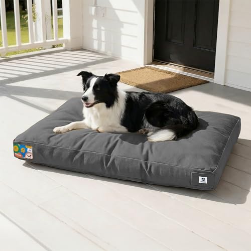 Sytopia 36 Inch Canvas Outdoor Dog Bed for Large Dogs, Durable Indoor Patio Pet Pad for Crate, Great Gift for Pets with Waterproof Machine Washable Removable Cover, Dark Grey - color: Dark Grey, size: Large