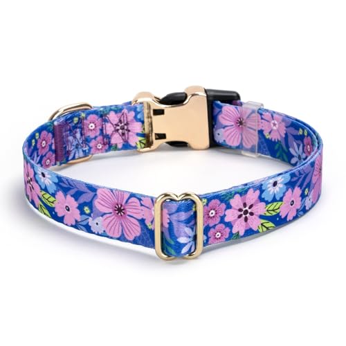 Personalized Custom Customized Silent No Jingle Dog Collar with Engraved ID Dog Name Phone Number/Dog Collars for Puppy X-Small Small Medium Large X-Large Boy Girl Dogs-Dark Blue Flower-XS - color: 13 Dark Blue Flower, size: X-Small (0.6" *7.8"-11.8")