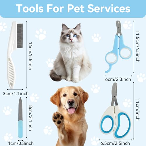 Pet Nail Clippers Kit for Cats and Dogs, Professional Grooming Set with Cat and Dog Nail Clippers, Nail File, Hairbrush, 10 Wet Wipes, Storage Case