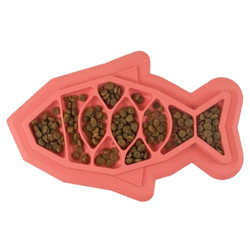 Catstages Fishie Fun Feed Mat – Non-Slip Slow Feeder Mat for Cats with Catnip, Crinkle Sounds & Engaging Play, ½ Cup Food Capacity, Pink - color: Red Fish Mat, size: One-Size