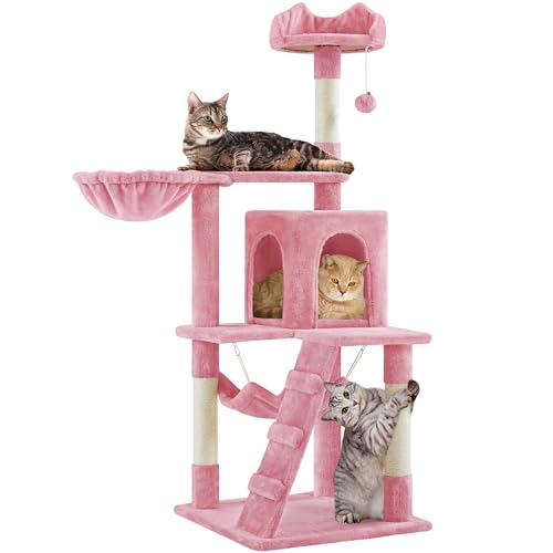 Yaheetech Cat Tree Tower for Indoor Kitten, Multi-Level Cat Towers Condo with Scratching Posts & Tunnel, Pet Furniture - color: Pink