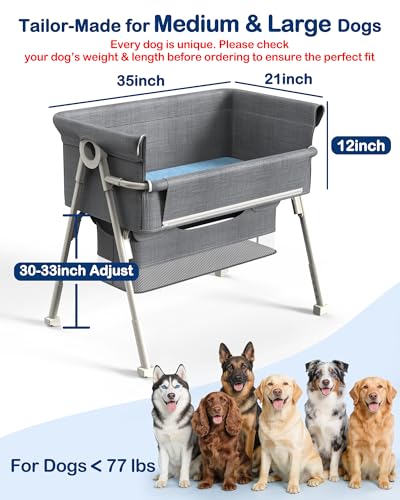 Bedside Dog Bed for Medium & Large Dogs, 4-Height Adjustable Pet Bassinet, Elevated Side-Sleeper Extension for High Human Bed, Washable Large Dog Couch with Auto-Braking Wheels(for Dogs Up to 77 lbs) - size: X-Large