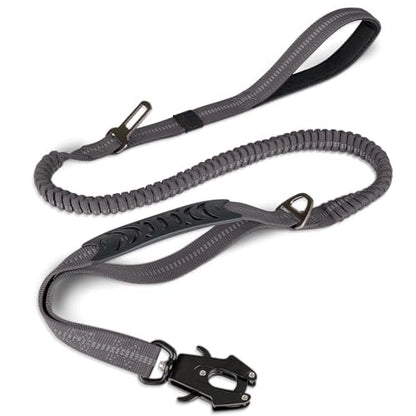 Joytale Tactical Dog Leash Heavy Duty, 4-6FT Shock Absorbing Bungee Lead with 2 Padded Handle, Metal Carabiner Clip, Car Seatbelt, Strong No Pull Leash for Medium Large X-Large Dogs, Gray - color: Gray