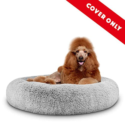 The Dog’s Bed Replacement Zip Cover for Calming Plush Donut Dog Bed, Silver Grey Fur, XL - color: Silver Grey Fur, size: Spare Cover (XL)