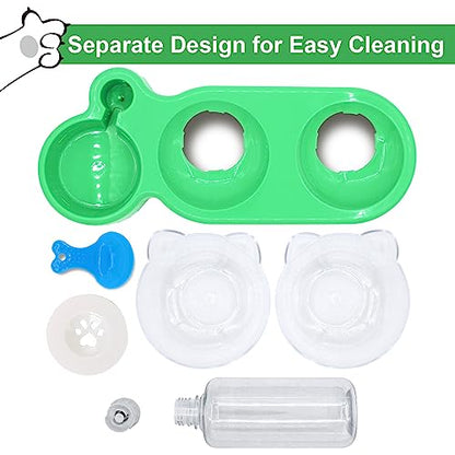 Triple Cat Bowls with Water Dispenser, Pet Whisker Friendly Water and Food Bowl Set with Non-Slip Mat, 15° Tilted Double Feeding Bowls, Elevated Wet and Dry Food Dish for Kitten&Small Dog (Mint) - color: Mint
