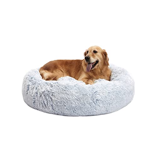 Bedfolks Calming Donut Dog Bed, 36 Inches Round Fluffy for Large Dogs, Anti-Anxiety Plush, Machine Washable (Light Blue, Large) - color: Light Blue, size: 36.0"L x 36.0"W x 8.0"Th
