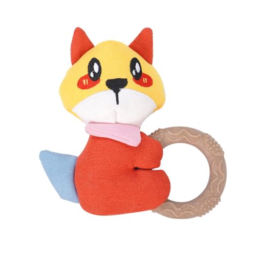 TiaoBug Puppy Teething Toy with Squeaky Soft Plush Dog Chew Toys for Small Dogs Interactive TPR Fox One Size - color: Fox