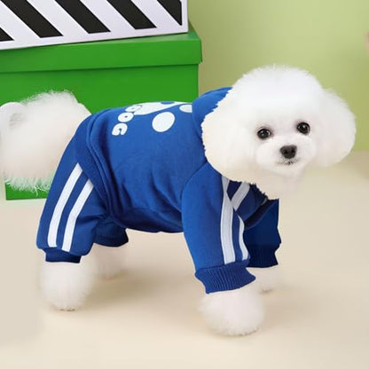 Dog Hoodie 4 Legs Jumpsuit for Small Dogs Puppy Clothes Dog Pullover Sweatshirt Cotton Doggie Winter Coat Cat Apparel(Large,Blue) - color: Blue, size: Large
