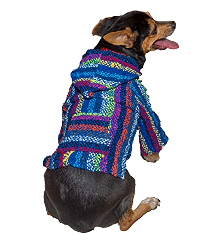 Mexican Dog Poncho Doggo Hoodie Baja Ponchos Blanket for Dogs Costume Pup Crew Pajamas Chihuahua Sweater Clothes from Small, Medium to Big Dog Made in Mexico with Recycled Fabric (4, Blue) - color: Blue, size: 4