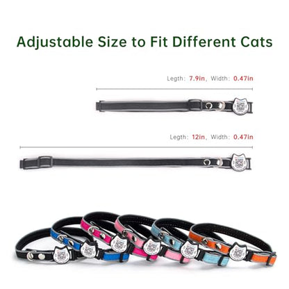 Cat Collar with Bells Reflective Cat Collars Breakaway with Oxford Cloth Soft Padding Adjustable Kitten Collar with QR Code（Black） - color: Black
