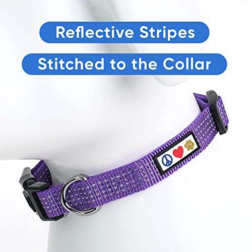 Pawtitas Reflective Dog Collar for X-Small Dogs – Adjustable Nylon Puppy Collar with Quick-Release Buckle | Fits Neck 8–13 in | Night Safety Training Collar | XS | Purple - color: Purple, size: X-Small (Pack of 1)
