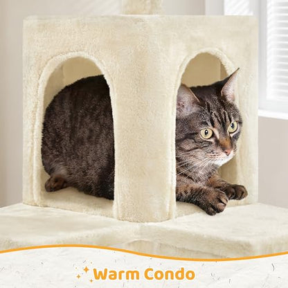 Yaheetech Cat Tree, 54in Tall Cat Tower for Indoor Cats with Extended Platform & Basket, Spacious Cat Condo, Funny Hammock, Scratching Posts and Ladder, Beige - color: Beige