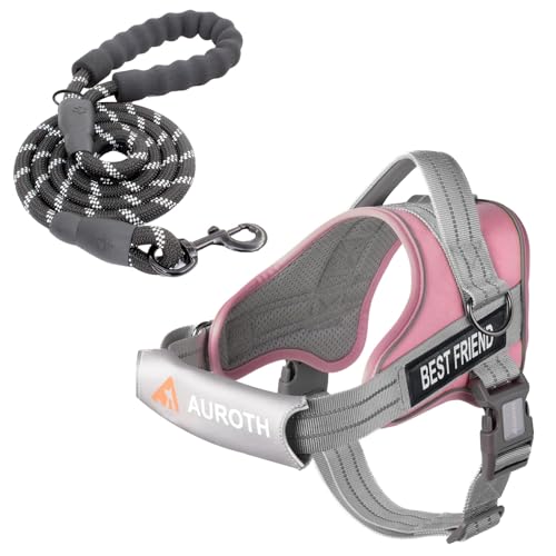 AUROTH Dog Harness and Leash Set, Soft Padded Service Dog Vest with 5.25FT Dog Leash, No Choke, Easy On Pet Vest, Adjustable Reflective No Pull Dog Harness for Large Dogs, Easy Walking and Training - color: Pink, size: Large