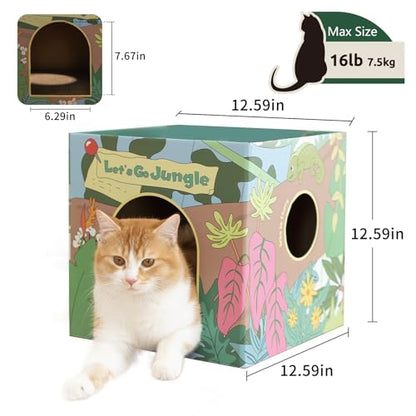 CHICHIPAWS Cardboard Cat Scratcher House with 2 Scratch Boards – Peekaboo Cave & Hideaway, Playhouse for Indoor Pets, Corrugated Scratching Cube for Kittens, Rest Box Bed with Catnip, Durable Fun