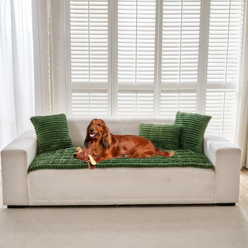 Mitid Sofa Cover Fuzzy Couch Cover for Pet, Couch Covers for Dogs Washable Non-Slip Sofa Slipcover Cushion Protector Pets Friendly Mat - color: Dark Green, size: 27.6X70.9