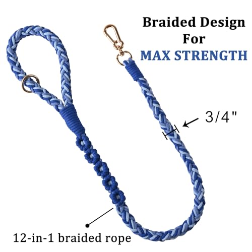 Double Dog Leash – Tangle-Free Dual Leash with 360° Swivel, Shock Absorbing Bungee, Reflective Stitching & Hand-Braided Main Rope (Supports Up to 440 lbs, Blue) - color: Blue