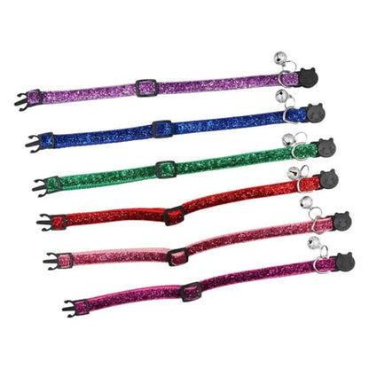 6 Pcs Bling Cat Collars, Adjustable Cat Collars with Bell, Breakaway Cat Collars, Nylon Cat Collars, Solid & Safe Collars, Collars for Cats, Puppies