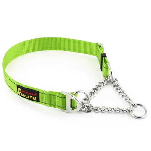 Plutus Pet Martingale Dog Collar with Stainless Steel Chain and Reflective Nylon, Adjustable No Pull Training Collar, for Small Medium, and Large Dogs, Lime Green, S - color: Lime Green, size: Small
