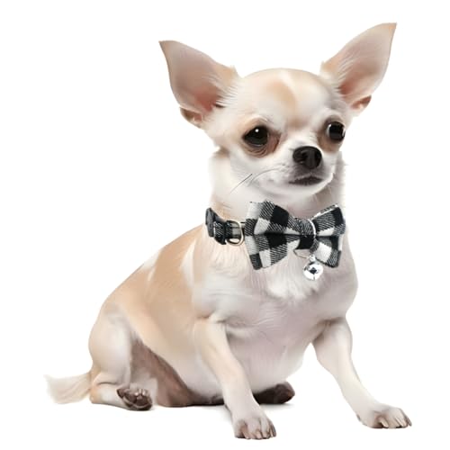 2-Pack Plaid Cat Collar with Bell and Bow, Breakaway Kitten Collar with Bell, Bowtie Puppy Collars for XXS Xs Small Little Pet Tiny Dogs, Red+Blue - color: Red+Blue