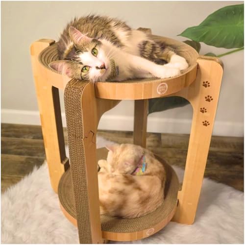Necoichi Cat Scratcher Tower for Indoor Cats - Cat Scratching Post Lounger with Reversible Usability and Extra Comfort for Lounge, Cardboard Bed Couch / (XL, Oak) - color: Oak, size: Large