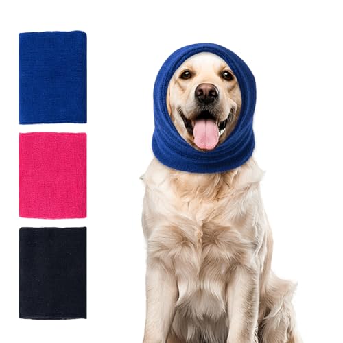 Dog Calming Hoodie Cat Anxiety Relief Cover,Double Layer Thickened Pet Ears Protector Soft Elastic Neck Band Noise Cancelling Ear Muffs for Grooming,Force Drying,Bath,Fireworks (Blue, Large) - color: Blue, size: Large