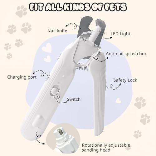 2-in-1 Dog Nail Trimmers & Dog Nail Grinder, Dog Nail Clippers with 2 LED Lights & Safety Guard, USB Rechargeable, Multiple Grinding Methods for Small, Medium, and Large Dogs & Cats (White) - color: White