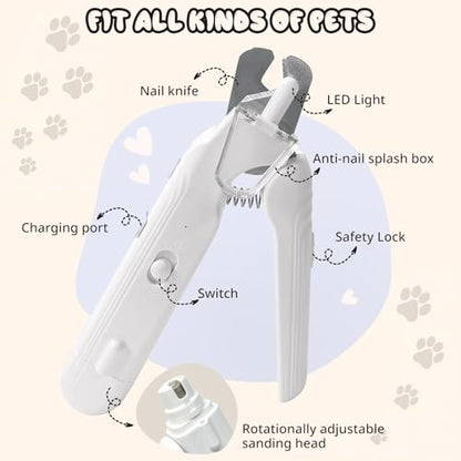 2-in-1 Dog Nail Trimmers & Dog Nail Grinder, Dog Nail Clippers with 2 LED Lights & Safety Guard, USB Rechargeable, Multiple Grinding Methods for Small, Medium, and Large Dogs & Cats (White) - color: White