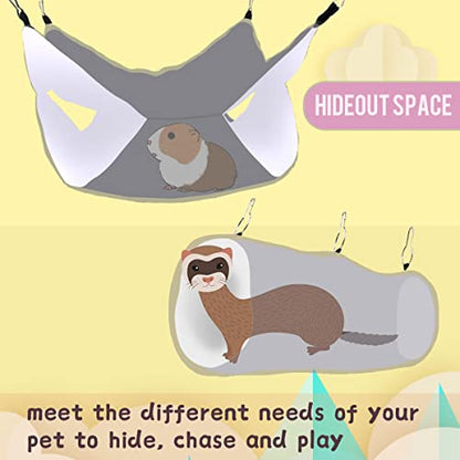 Rat Ferret Hammock Toys Cage Accessories, Guinea Pig Hideout Tunnel, Warm Bed for Rat Ferret Guinea Pig Sleep Hide and Play (2.Hammock+Tunnel) - color: 2.Hammock+tunnel