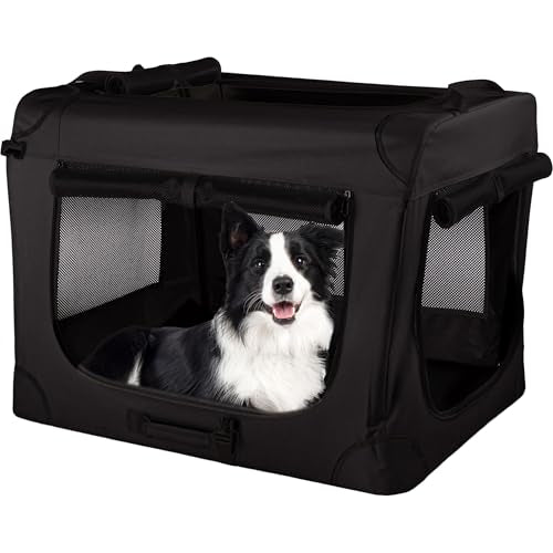 Soft Dog Crate - 32x23.25x23 Collapsible Dog Crate for Medium Pets - Portable Travel Pet Crate with 3 Doors, Mesh Windows, and Removable Divider - Travel Accessories by PETMAKER (Black) - color: Black