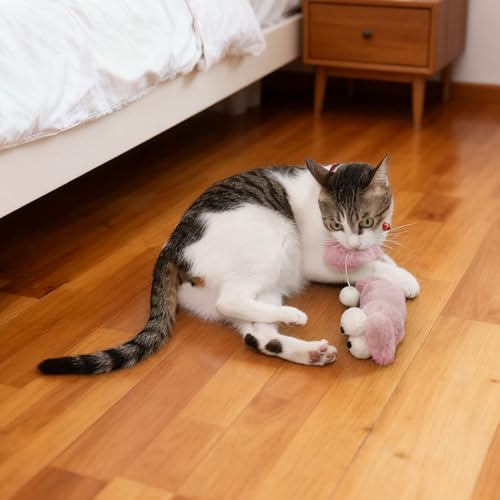 Andiker Catnip Toys for Cats, Cute Caterpillar Design Cat Pillar with Pompom Ball Cat Kicker Toy Containing Catnip Silvervine Galls Fruit Interactive Cat Toys for Indoor Cats (Pink) - color: Pink