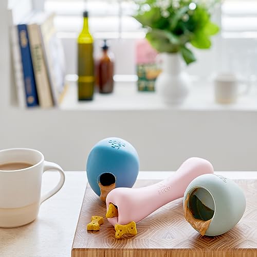 Beco Natural Rubber Bouncy, Chewy & Fillable Boredom Buster Dog Toy, Rolls & Wobbles Stuff with Multiple Fillable Holes, Blue (Pack of 2) - size: Pebble (Pack of 2)