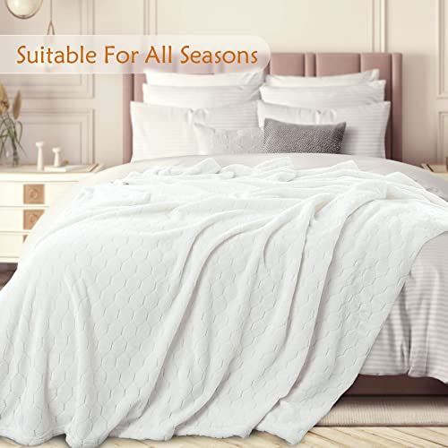 TOONOW Fleece Blanket Textured Fuzzy Plush Throw Blanket Twin Size 60" x 80", Super Soft Fluffy Bed Blanket Geometric Pattern Comfy Microfiber Flannel Blankets for Couch, Bed, Sofa, Cream White - color: Cream White, size: Twin- 60" x 80"