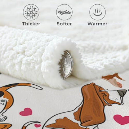 BlessLiving Basset Hound Blanket 50x60 Inches with Red Hearts, 3D Animal Print Plush & Sherpa Dual Sided Throw - Ultra Warm Soft Fleece Blanket for Adults, Kids, Pet Lovers, Cute Dog Gift - color: Basset Hound, size: Throw, 50 x 60 Inches
