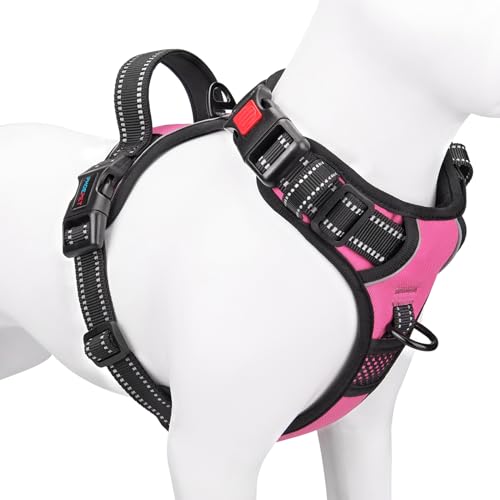 PHOEPET No Pull Dog Harnesses for Small Dogs Reflective Adjustable Front Clip Vest with Handle 2 Metal Rings 3 Buckles [Easy to Put on & Take Off](S, Pink) - color: Pink, size: Small