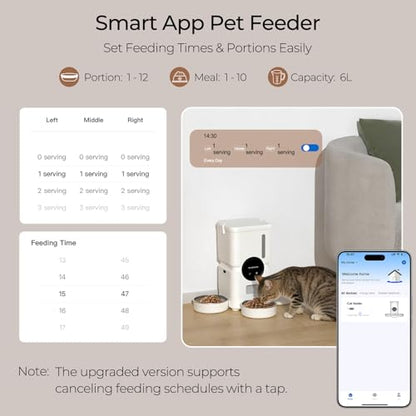 Automatic Cat Feeder for 3 Cats with Slow Feed, 6L Smart WiFi Pet Feeder, 2.4G & 5G Dual-Band, Battery Powered with 15-Day Battery Life, for Cats & Small Dogs (White) - color: White