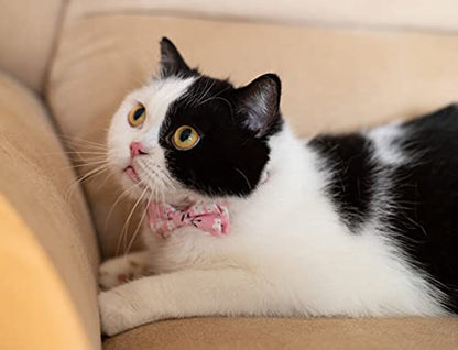 Cat Collar with Bow Tie Bell Breakaway Bowtie 2pcs Set Spring Plaid Flower Floral Solid Boy Girl Cute Kitten Safety A Pink Flower & Plaid - color: A [Flower & Plaid]-Pink