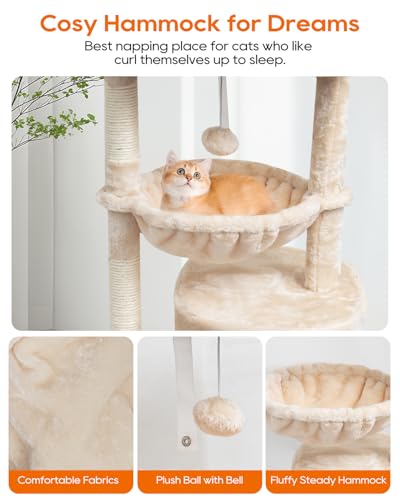SYANDLVY Small Cat Tree for Indoor Cats, Kittens Condo with Scratching Post and Board, Modern Activity Tower with Cradle, Beige - color: Beige