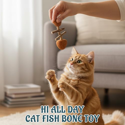 Cat Chew Toy, Interactive Cat Toy with Catnip, Dental Care for Cats, Teething Toy for Indoor Cats, 3-Pack Fish Bone Shape in Mixed Flavors 16x6 cm