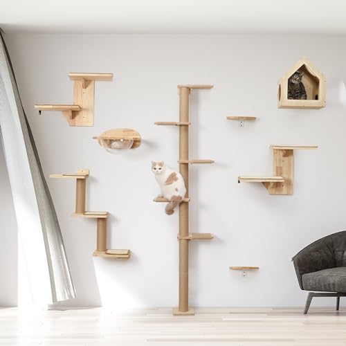 FUKUMARU Cat Wall Shelves, 3 in 1 Transformable Cats Scratching Post Wall Mounted, DIY Kitten Walls Jungle and Perch Platform Supplies, Suit for Climb, Play, Nap, Scratch