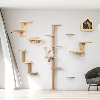 FUKUMARU Cat Wall Shelves, 3 in 1 Transformable Cats Scratching Post Wall Mounted, DIY Kitten Walls Jungle and Perch Platform Supplies, Suit for Climb, Play, Nap, Scratch