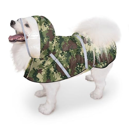 Dog Raincoat, Adjustable Rain Jacket with Hooded Double Layer for Large Medium Small Dogs Puppies, Lightweight Waterproof Rain Coat Poncho with Reflective Stripe Mosaic Camouflage Green,XXL - color: Camouflage Green, size: XX-Large