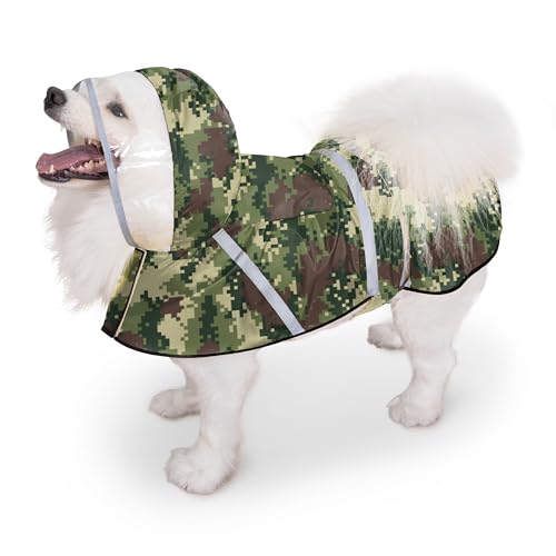 Dog Raincoat, Adjustable Rain Jacket with Hooded Double Layer for Large Medium Small Dogs Puppies, Lightweight Waterproof Rain Coat Poncho with Reflective Stripe Mosaic Camouflage Green,XXL - color: Camouflage Green, size: XX-Large