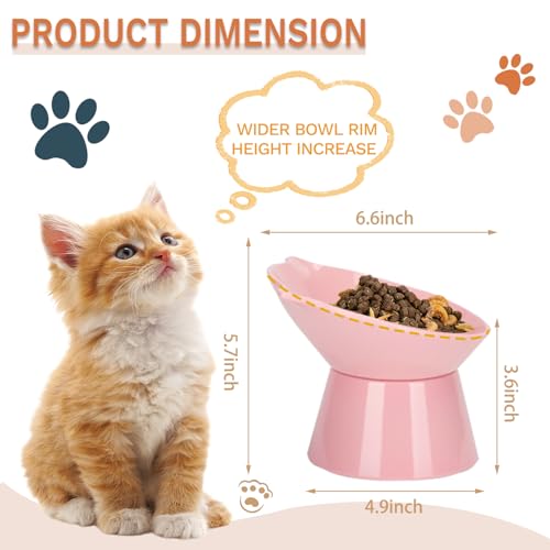 Detachable Elevated Cat Bowls, 15° Tilted Raised Cat Food Bowl Anti-Vomiting,Whisker Friendly, Adjustable Pet Dishes Extra Wide for Protecting Spine, Adult Kitten (Pink - color: Pink