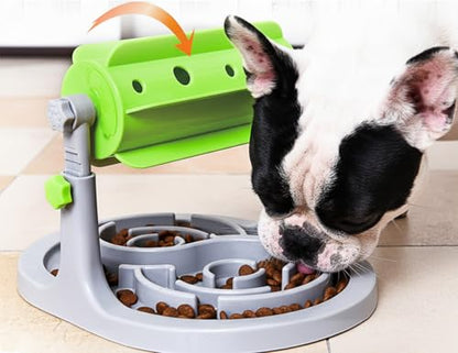Interactive Dog & Cat Food Puzzle Toy - Treat Boredom Dispensing Slow Feeder - Anxiety IQ Training in Smart Feeding and Adjustable Height for Small/Medium Dogs - color: Green Puzzle Feeder